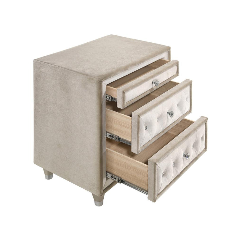 Antonella 3 Drawer Upholstered Nightstand Ivory And Camel