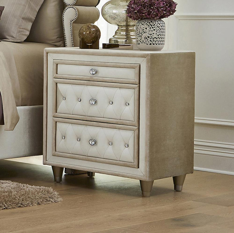 Antonella 3 Drawer Upholstered Nightstand Ivory And Camel