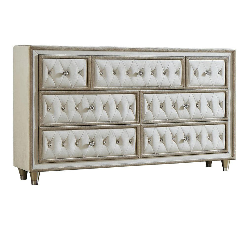 Antonella 7 Drawer Upholstered Dresser Ivory And Camel