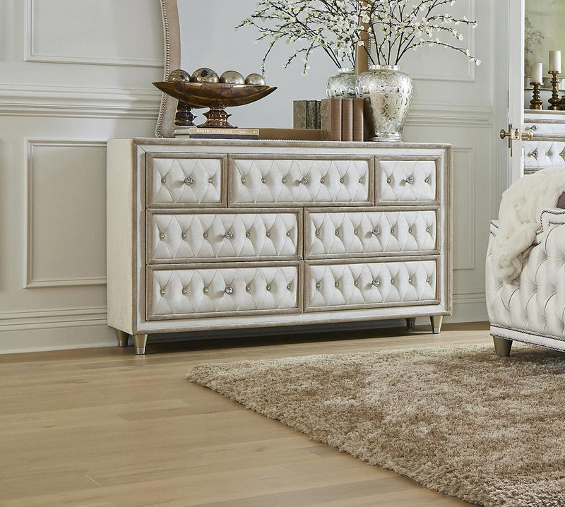 Antonella 7 Drawer Upholstered Dresser Ivory And Camel