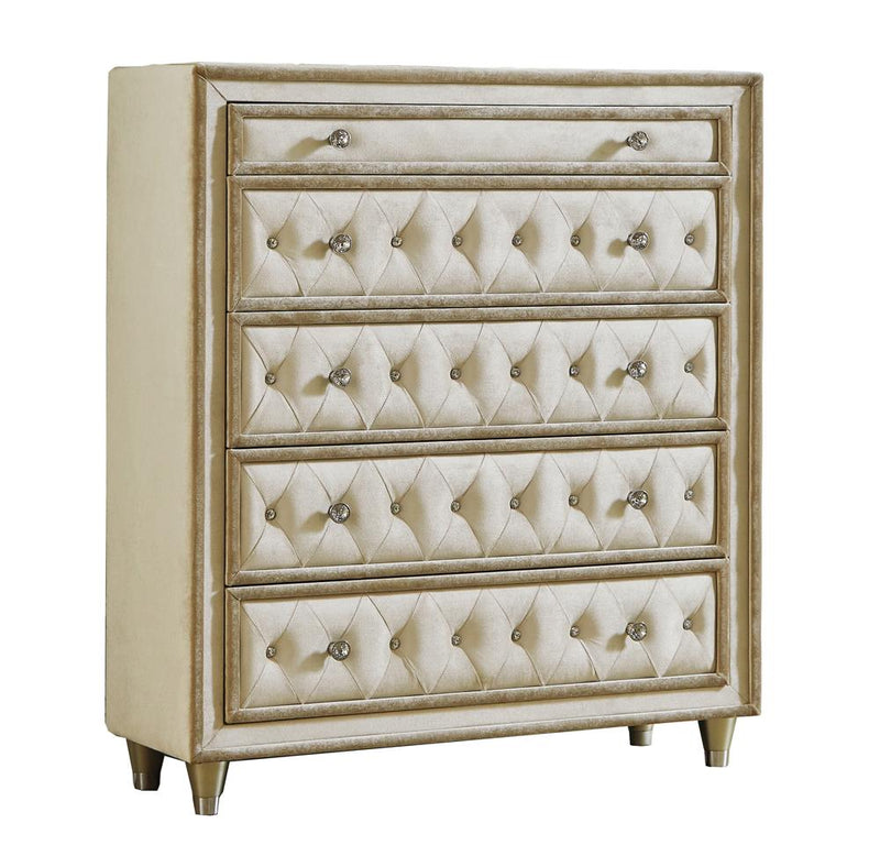 Antonella 5 Drawer Upholstered Chest Ivory And Camel