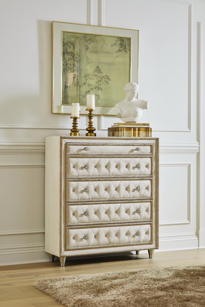 Antonella 5 Drawer Upholstered Chest Ivory And Camel