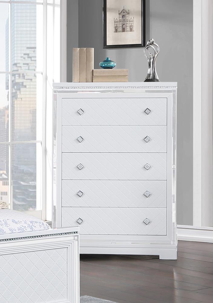 Eleanor Rectangular 5 Drawer Chest White