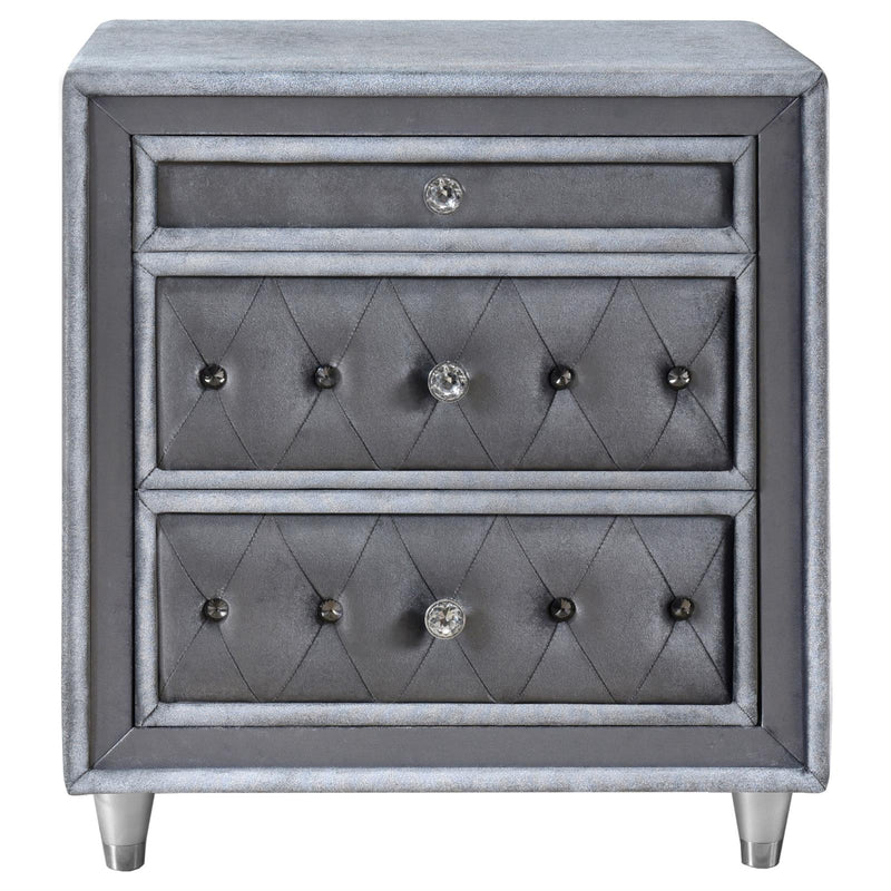 Antonella Upholstered 3-Drawer Nightstand Grey