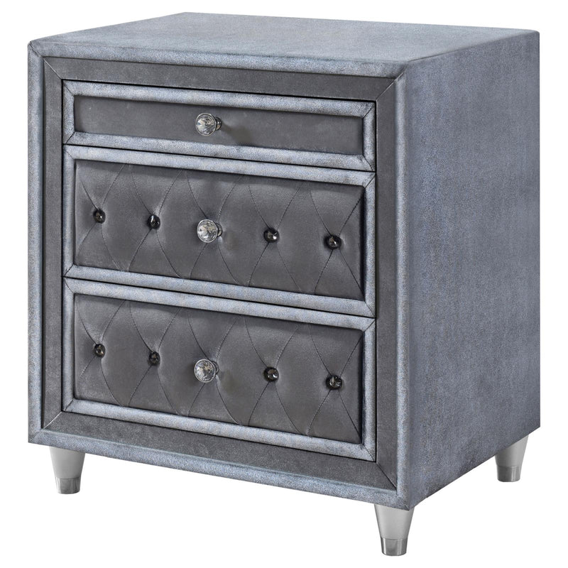 Antonella Upholstered 3-Drawer Nightstand Grey