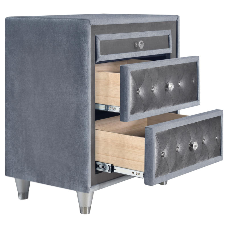 Antonella Upholstered 3-Drawer Nightstand Grey