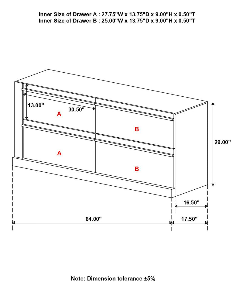 Azalia 4 Drawer Dresser Black And Walnut