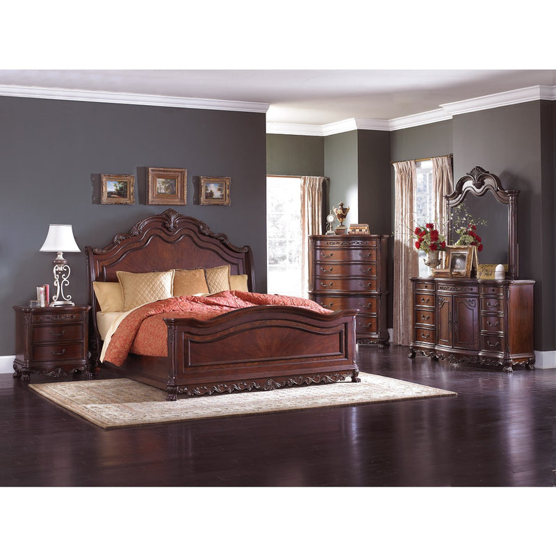 Deryn Park Cherry Traditional Cherry And Walnut Veneer Wood And Engineered Wood Queen Sleigh Bed