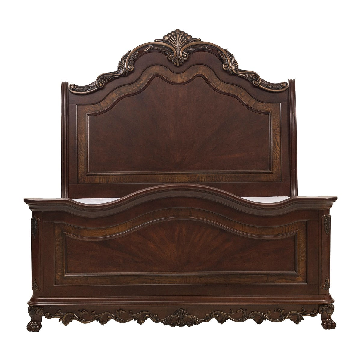 Deryn Park Cherry Traditional Cherry And Walnut Veneer Wood And Engineered Wood Queen Sleigh Bed