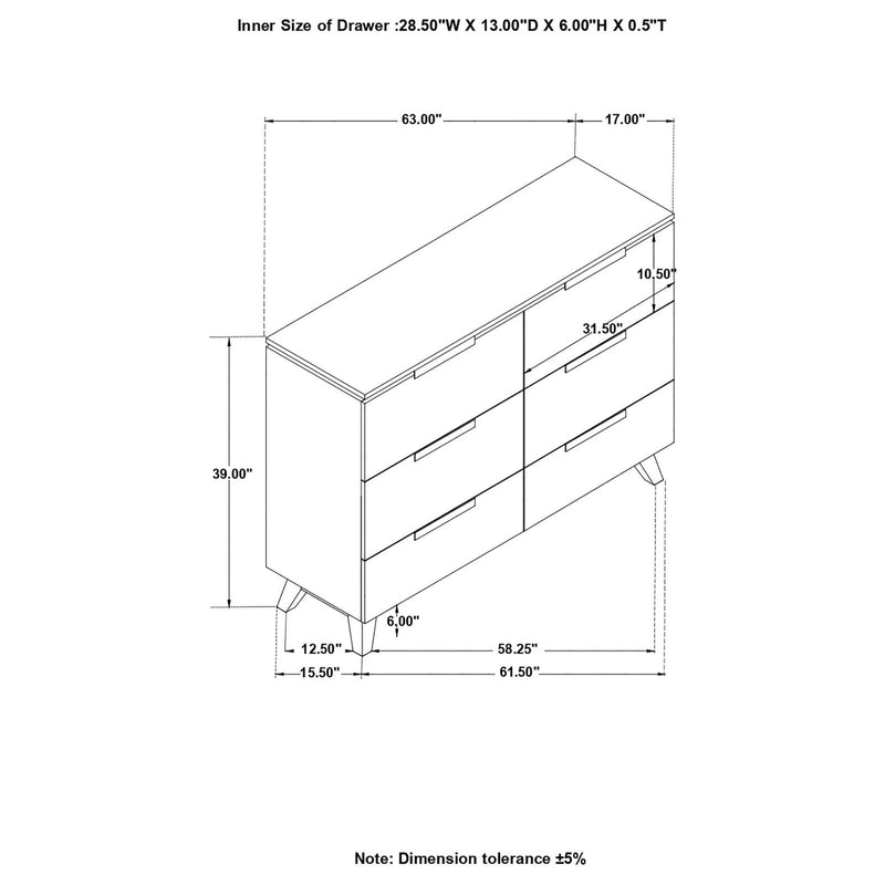 Nathan 6-Drawer Dresser Grey