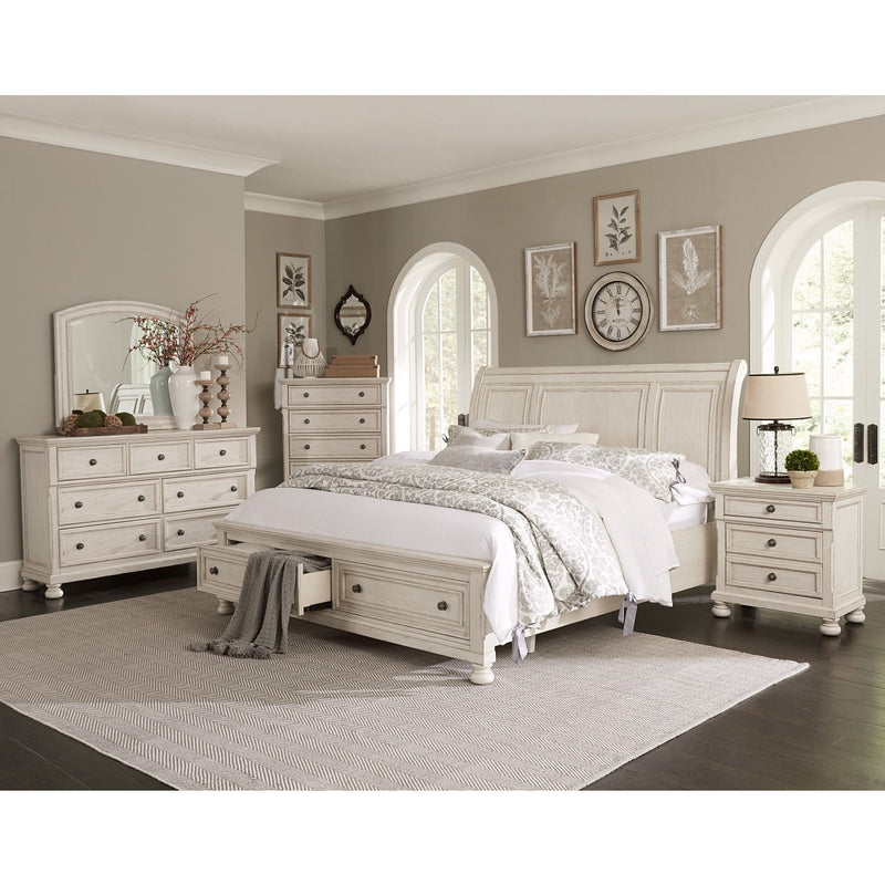 Bethel Wire Brushed White Traditional Birch Veneer Wood And Engineered Wood King Platform Bed