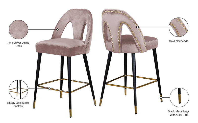 Akoya Pink Velvet Counter Stool