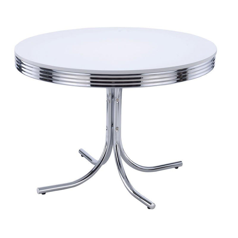 Retro Round Dining Table Glossy White And Chrome