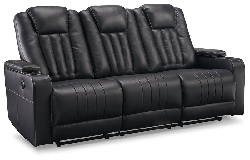 Center Point Black Faux Leather Reclining Sofa With Drop Down Table