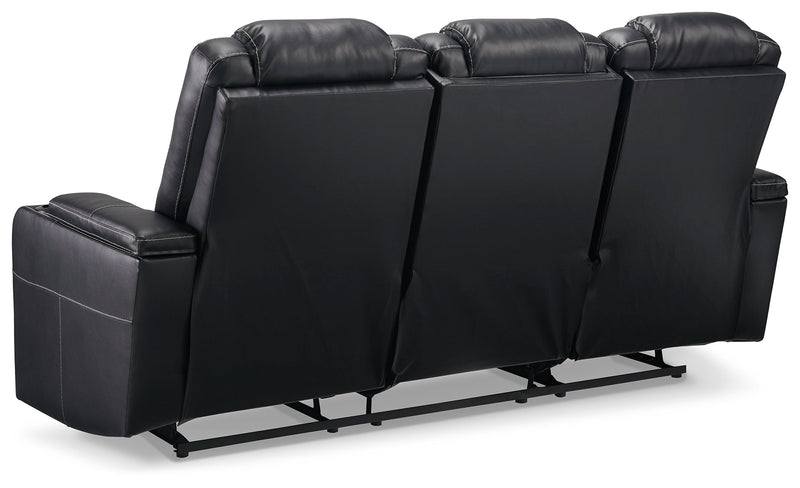 Center Point Black Faux Leather Reclining Sofa With Drop Down Table