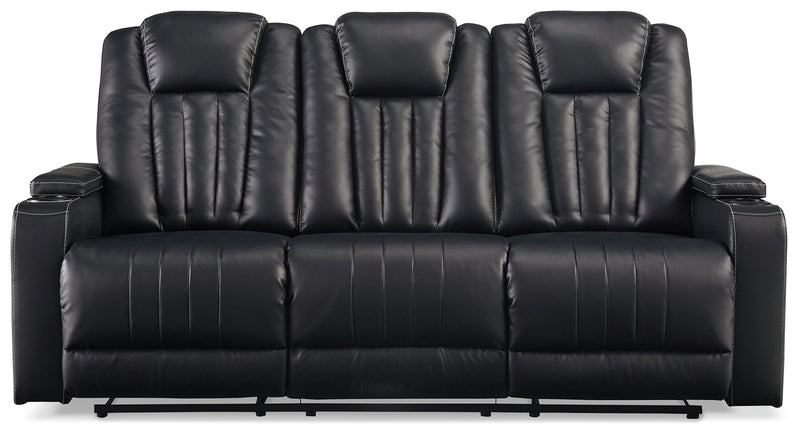 Center Point Black Faux Leather Reclining Sofa With Drop Down Table