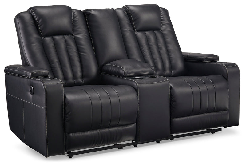 Center Point Black Faux Leather Reclining Loveseat With Console