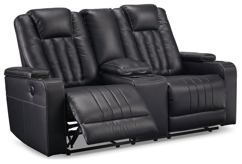 Center Point Black Faux Leather Reclining Loveseat With Console