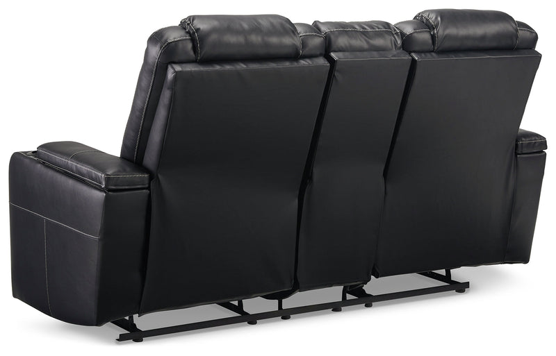 Center Point Black Faux Leather Reclining Loveseat With Console