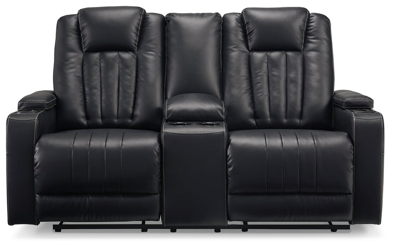 Center Point Black Faux Leather Reclining Loveseat With Console