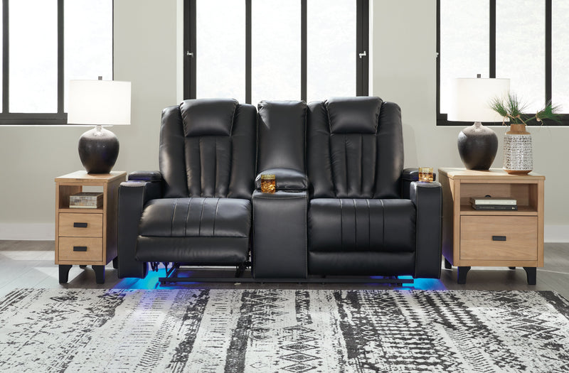 Center Point Black Faux Leather Reclining Loveseat With Console