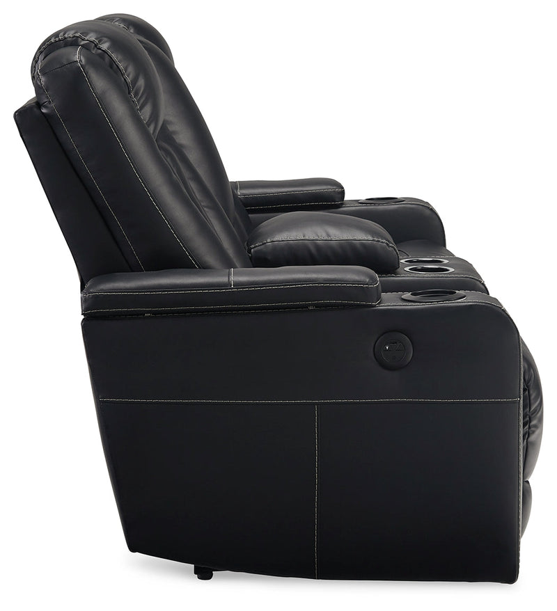 Center Point Black Faux Leather Reclining Loveseat With Console