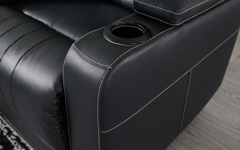 Center Point Black Faux Leather Reclining Sofa With Drop Down Table