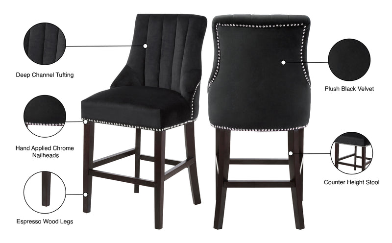 Oxford Black Velvet Counter Stool