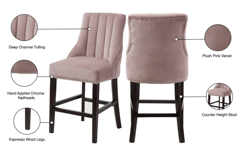 Oxford Pink Velvet Counter Stool