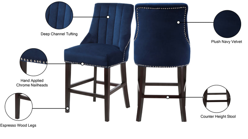 Oxford Blue Velvet Counter Stool