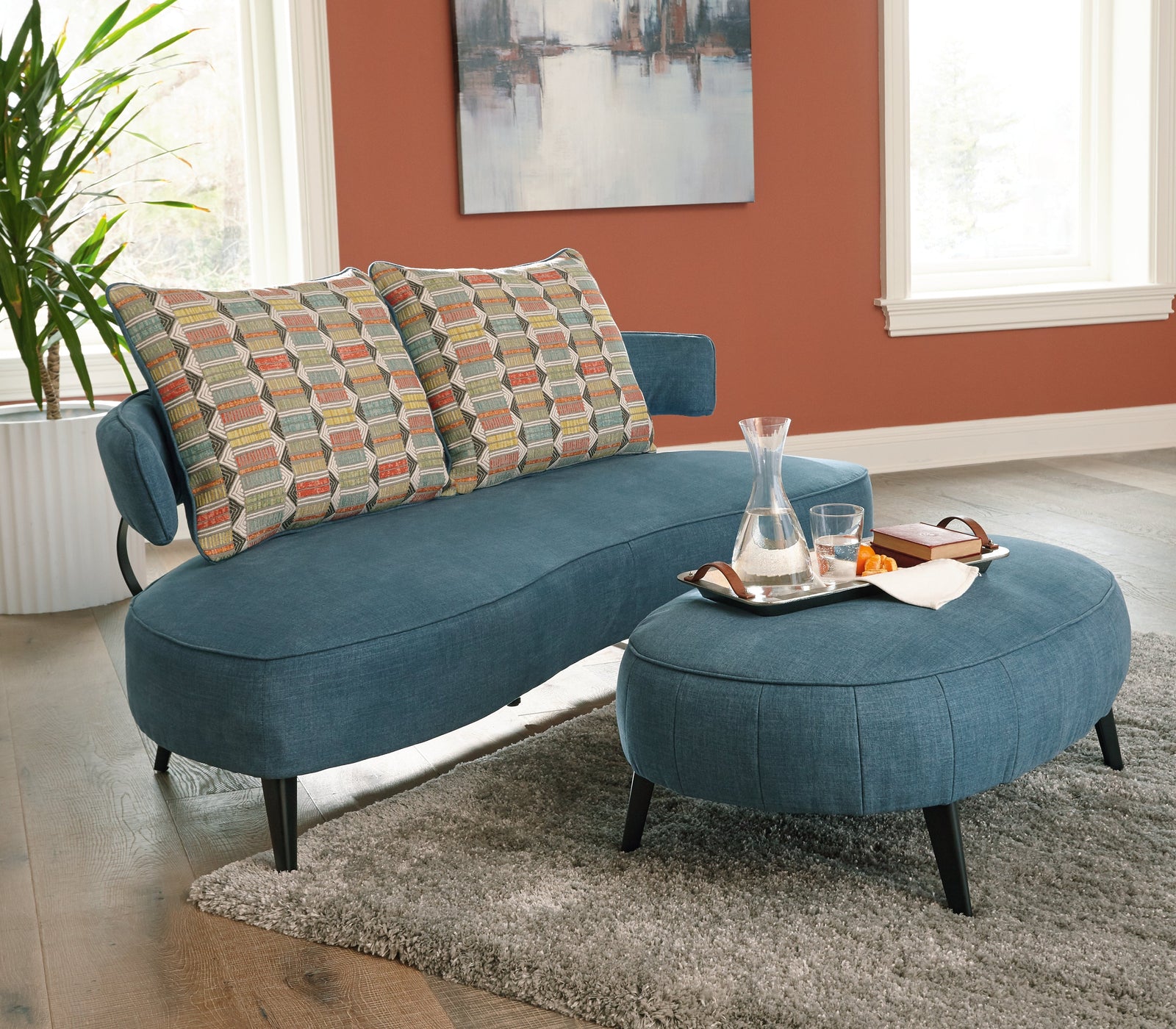 Hollyann Blue Sofa And Ottoman