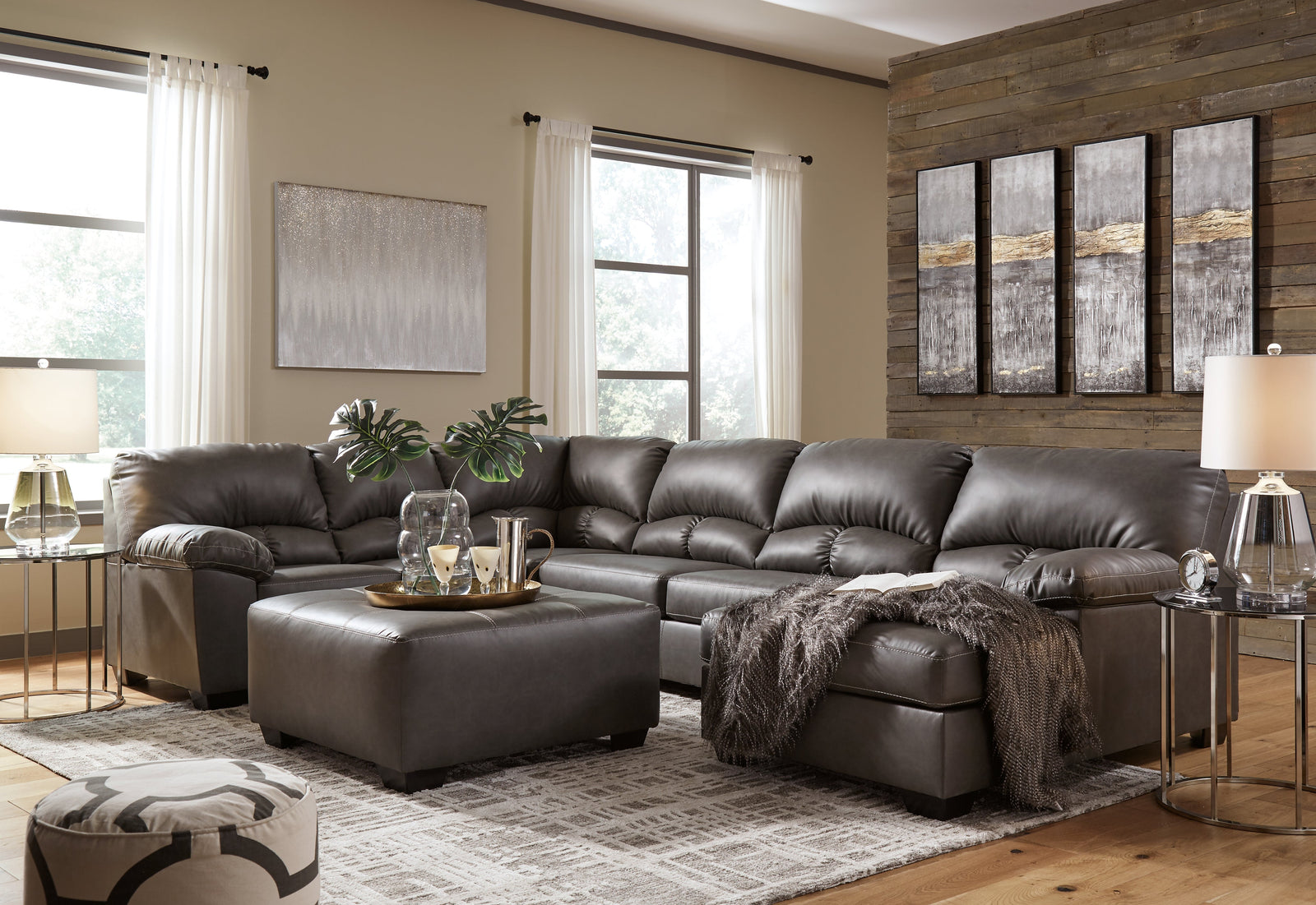 Aberton Gray 3-Piece Sectional With Ottoman