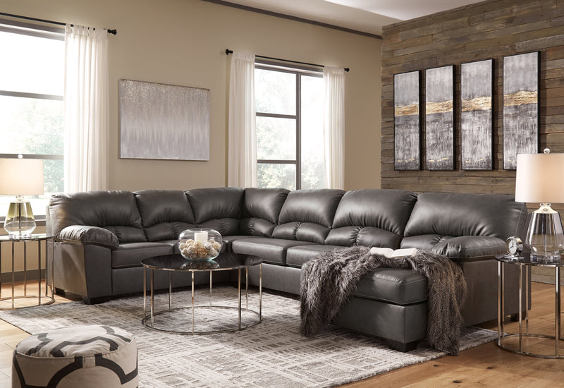 Aberton Gray Faux Leather 3-Piece Sectional With Chaise