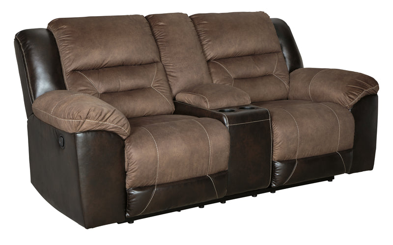 Earhart Chestnut Microfiber Reclining Loveseat With Console