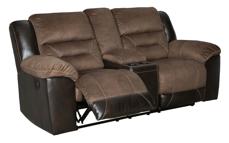 Earhart Chestnut Microfiber Reclining Loveseat With Console