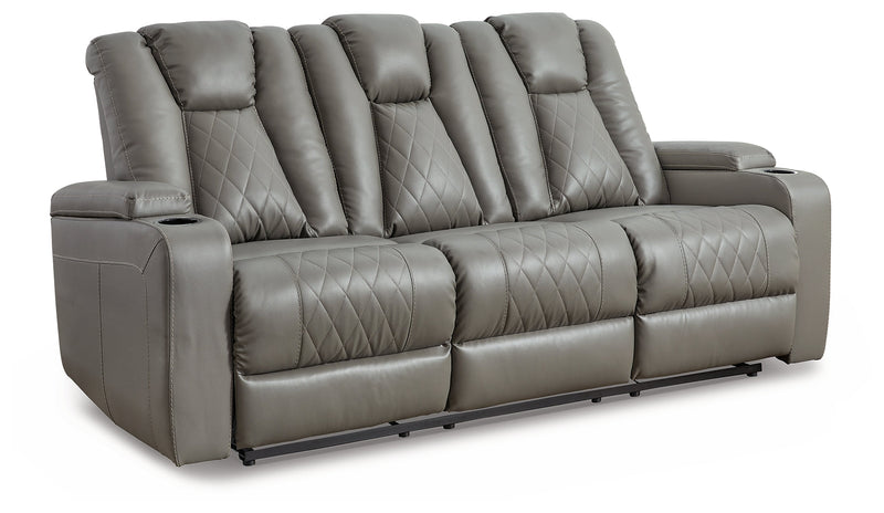 Mancin Gray Reclining Sofa With Drop Down Table