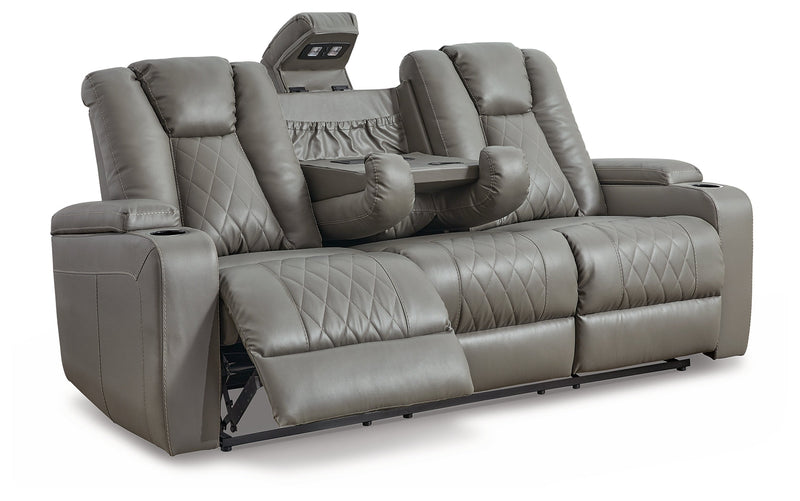 Mancin Gray Reclining Sofa With Drop Down Table