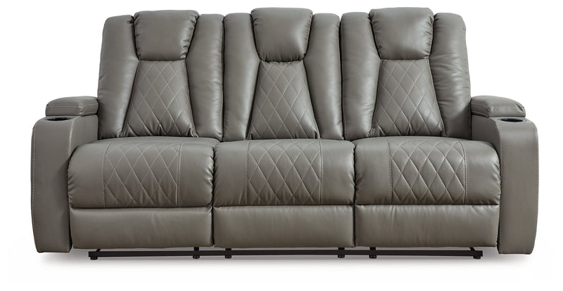 Mancin Gray Reclining Sofa With Drop Down Table