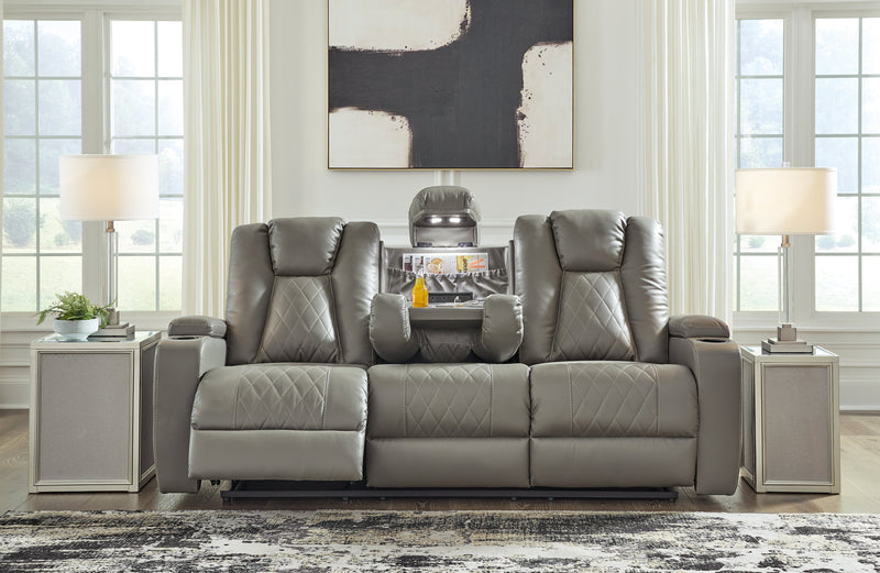 Mancin Gray Reclining Sofa With Drop Down Table