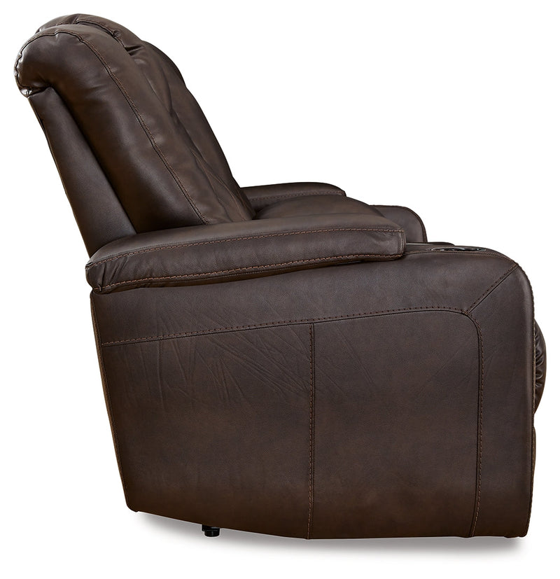 Mancin Chocolate Reclining Loveseat With Console