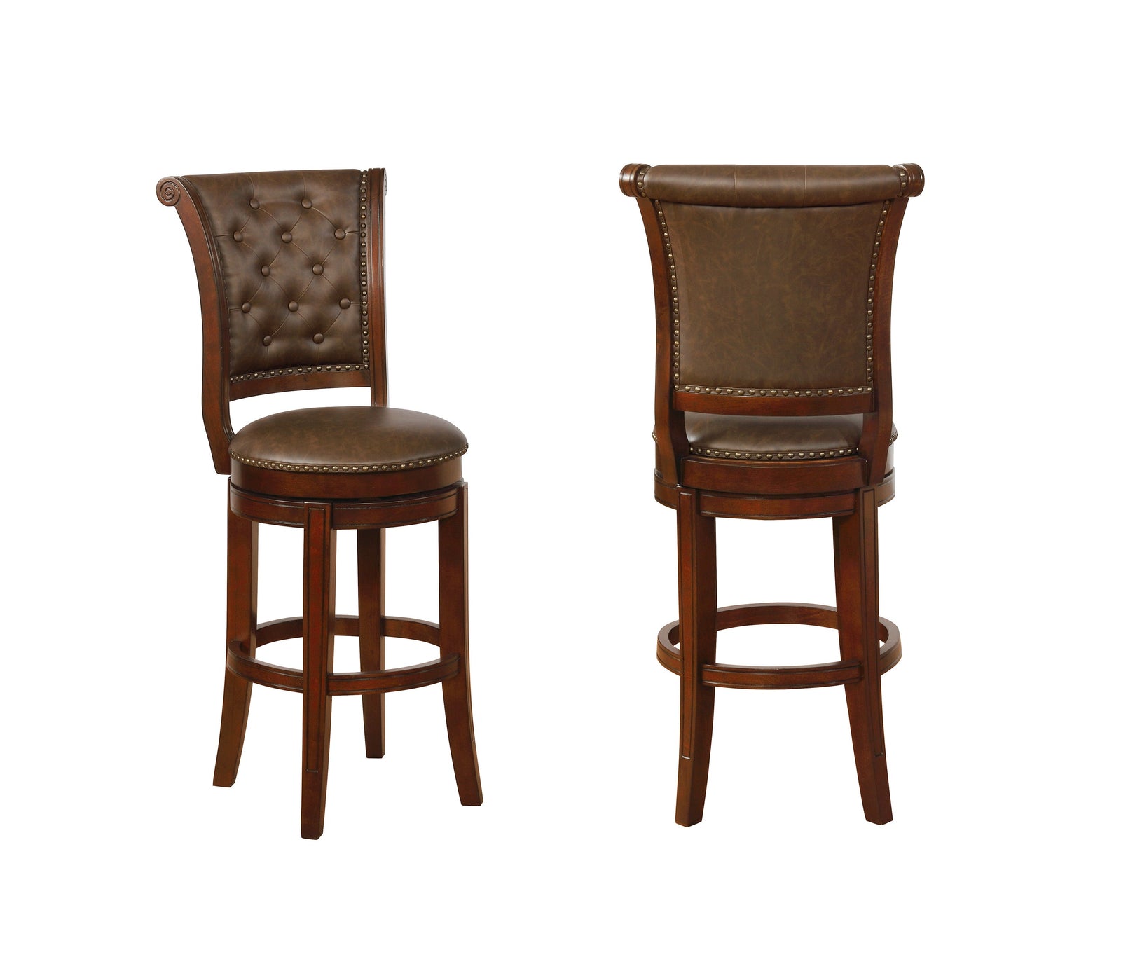 Granville Brown Faux Leather Transitional Wood Bar Stool