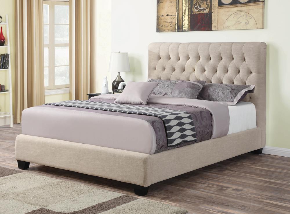 Chloe Tufted Upholstered King Bed Oatmeal