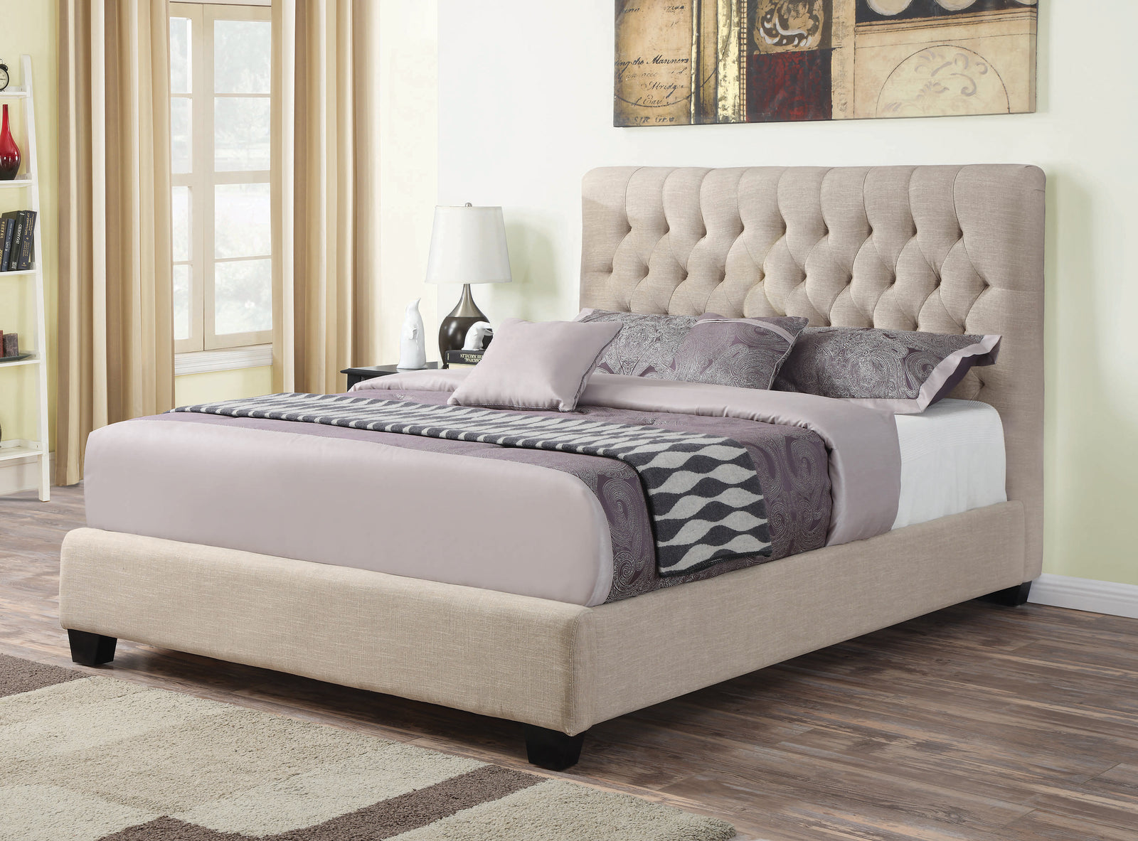 Chloe Tufted Upholstered Queen Bed Oatmeal