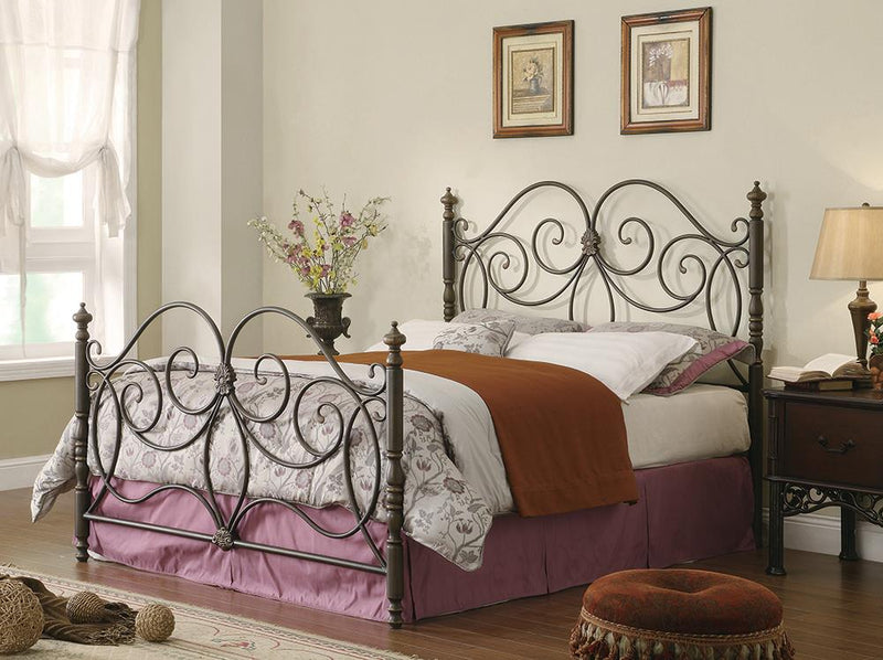 London Queen Metal Scroll Bed Dark Bronze