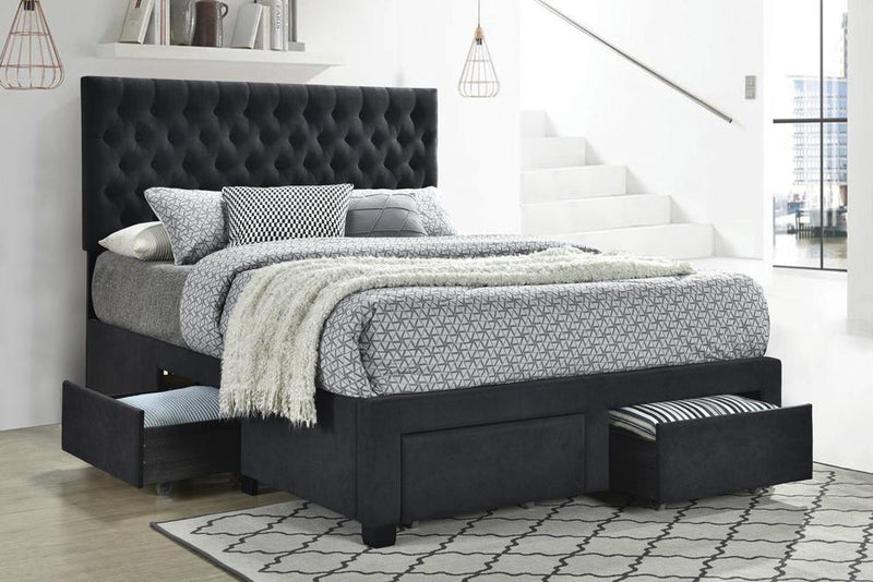 Soledad King 4 Drawer Button Tufted Storage Bed Charcoal