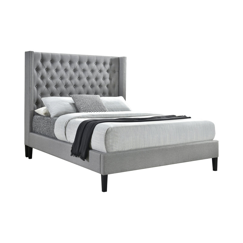 Summerset Queen Button Tufted Upholstered Bed Light Grey