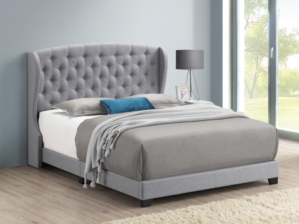 Krome Full Upholstered Bed With Demi wing Headboard Smoke