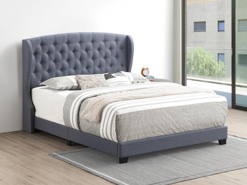 Krome King Upholstered Bed With Demi wing Headboard Gunmetal