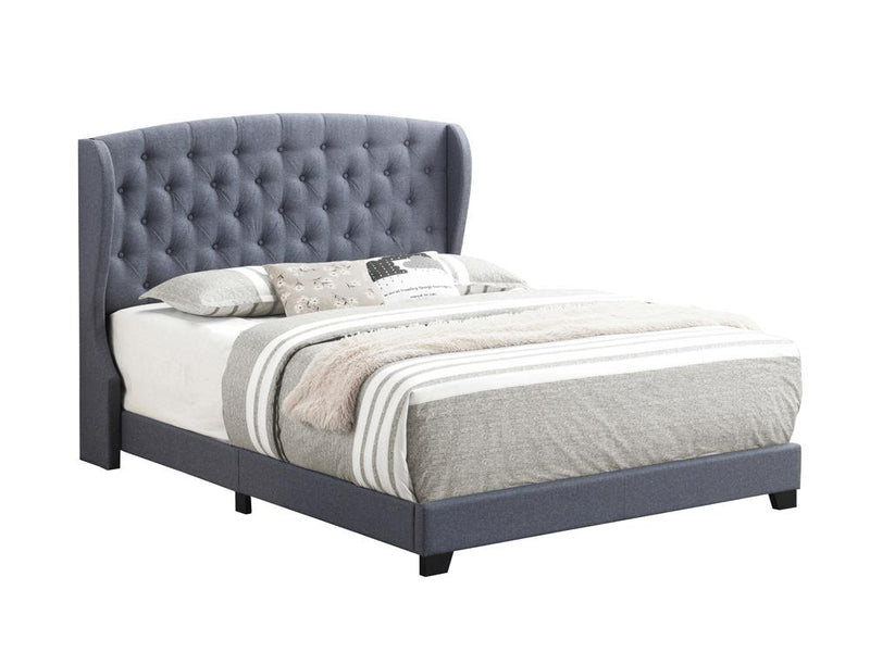 Krome King Upholstered Bed With Demi wing Headboard Gunmetal