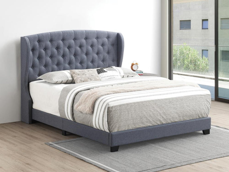 Krome Queen Upholstered Bed With Demi wing Headboard Gunmetal